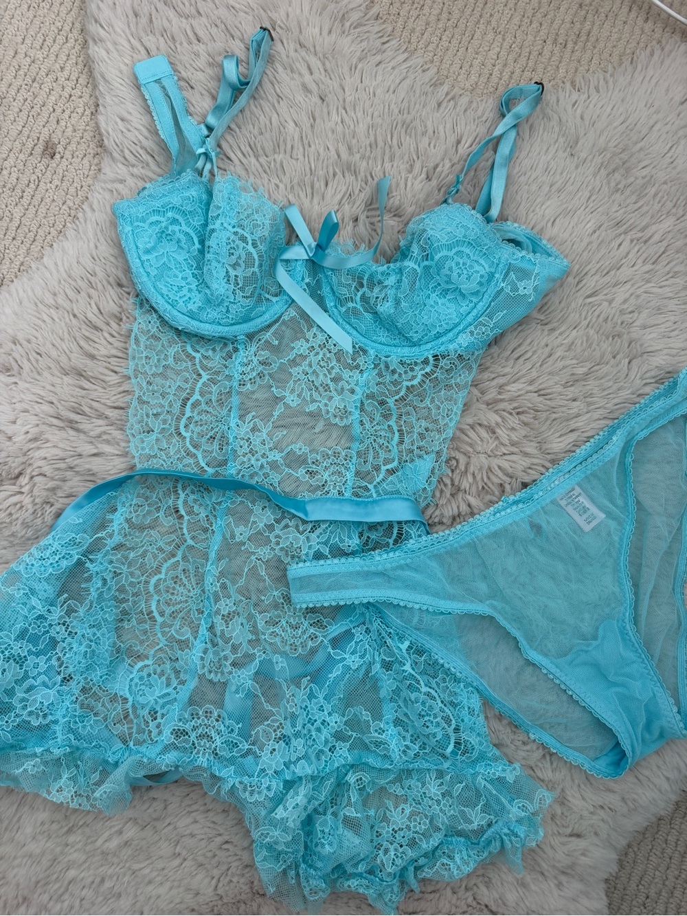 Victoria's Secret Turquoise Lace Babydoll Chemise with Matching Thong